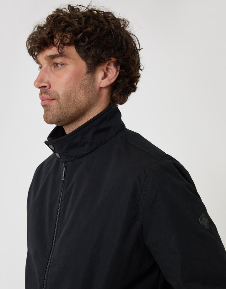Threadbare Showerproof Microfibre Harrington Jacket in Black - close up