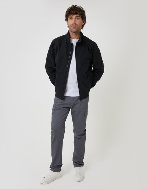 Threadbare Showerproof Microfibre Harrington Jacket in Black - full body