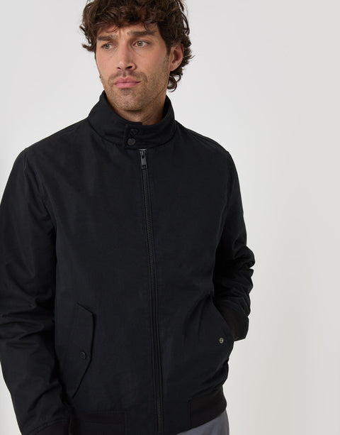 Threadbare Showerproof Microfibre Harrington Jacket in Black - close up zipped