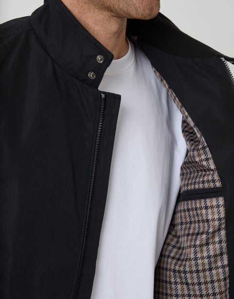 Threadbare Showerproof Microfibre Harrington Jacket in Black - detail