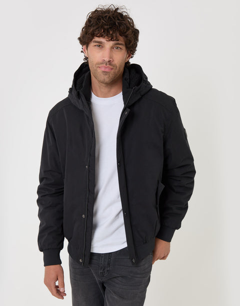 Threadbare Showerproof Jacket with Borg Lined Hood in Black - front view open