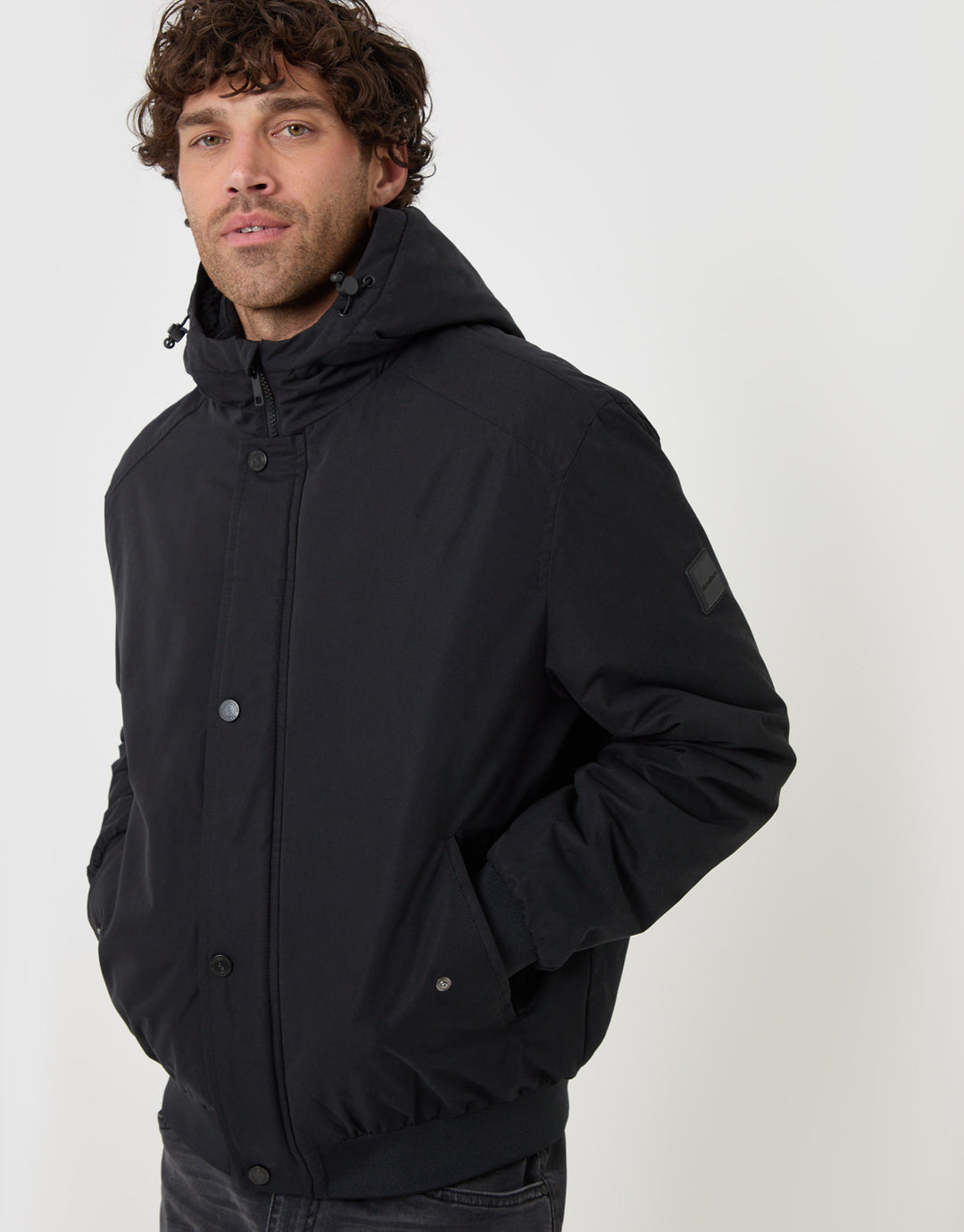Threadbare Showerproof Jacket with Borg Lined Hood in Black - close up