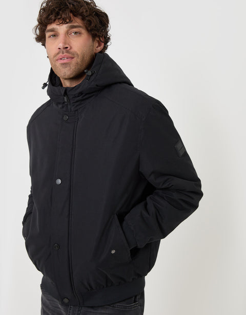 Threadbare Showerproof Jacket with Borg Lined Hood in Black - close up