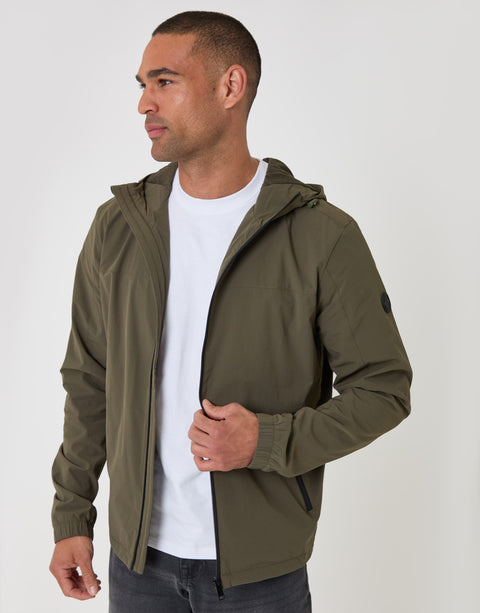 Threadbare Showerproof Ripstop Hooded Jacket in Khaki - front view