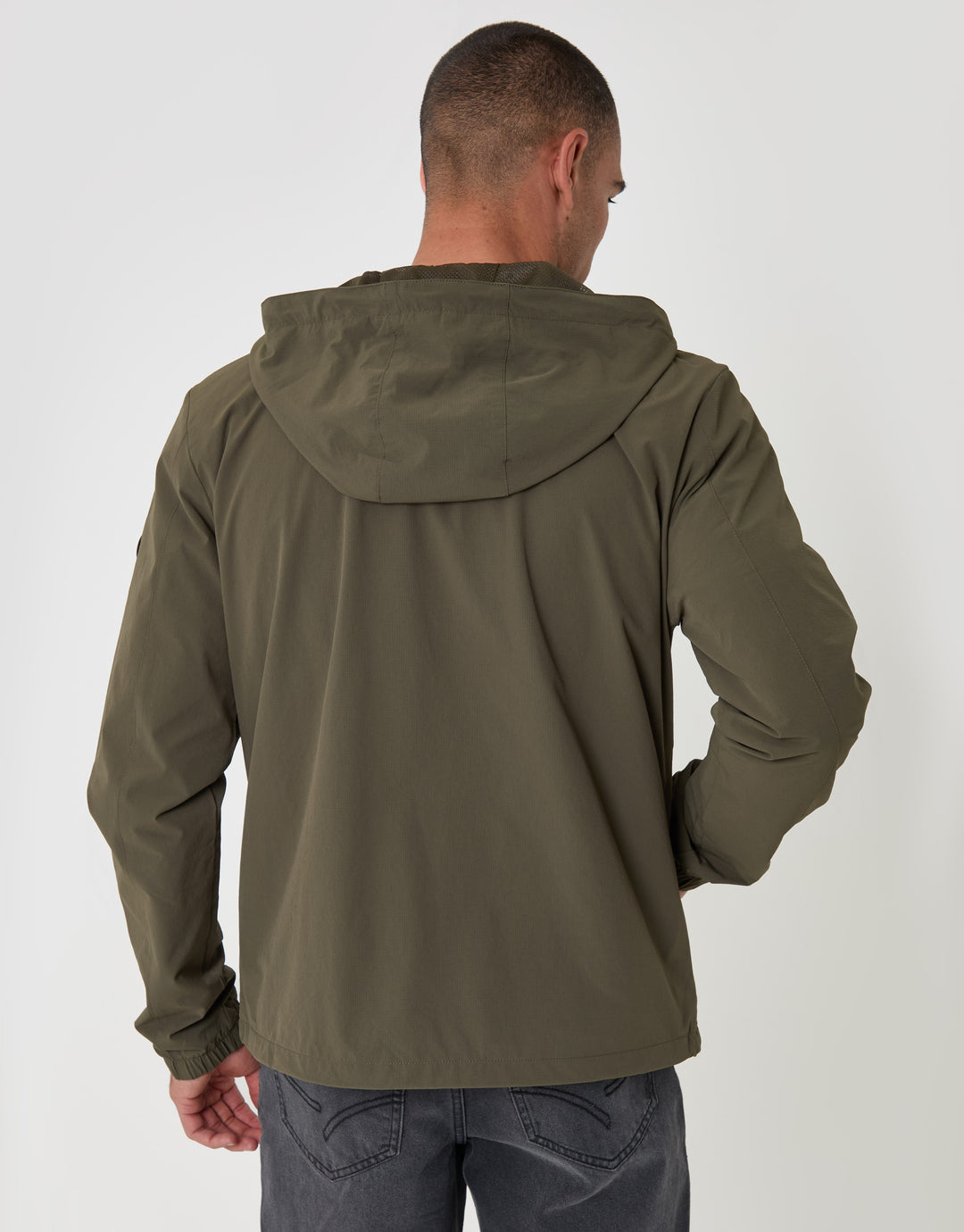 Threadbare Showerproof Ripstop Hooded Jacket in Khaki - back view