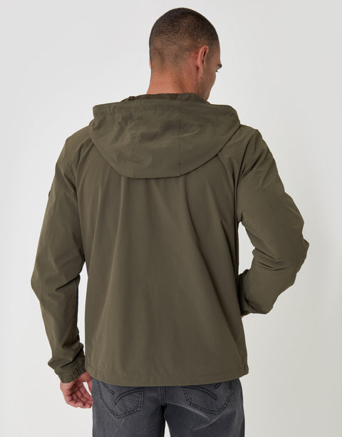 Threadbare Showerproof Ripstop Hooded Jacket in Khaki - back view