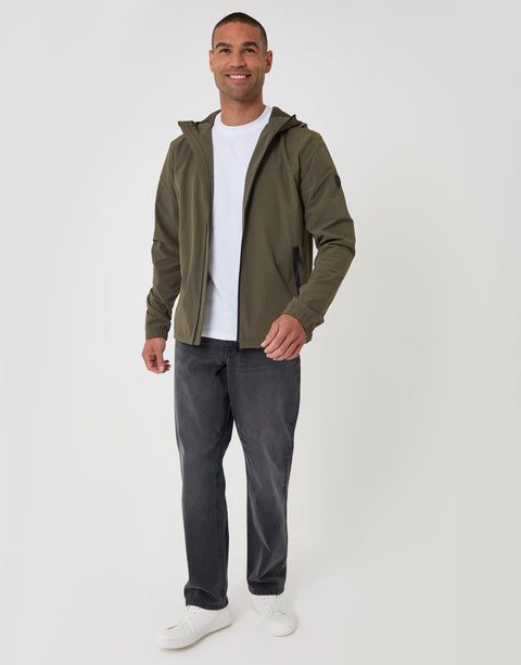 Threadbare Showerproof Ripstop Hooded Jacket in Khaki - full body