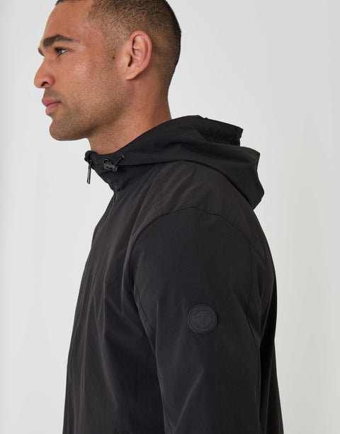 Threadbare Showerproof Ripstop Hooded Jacket in Black - side view