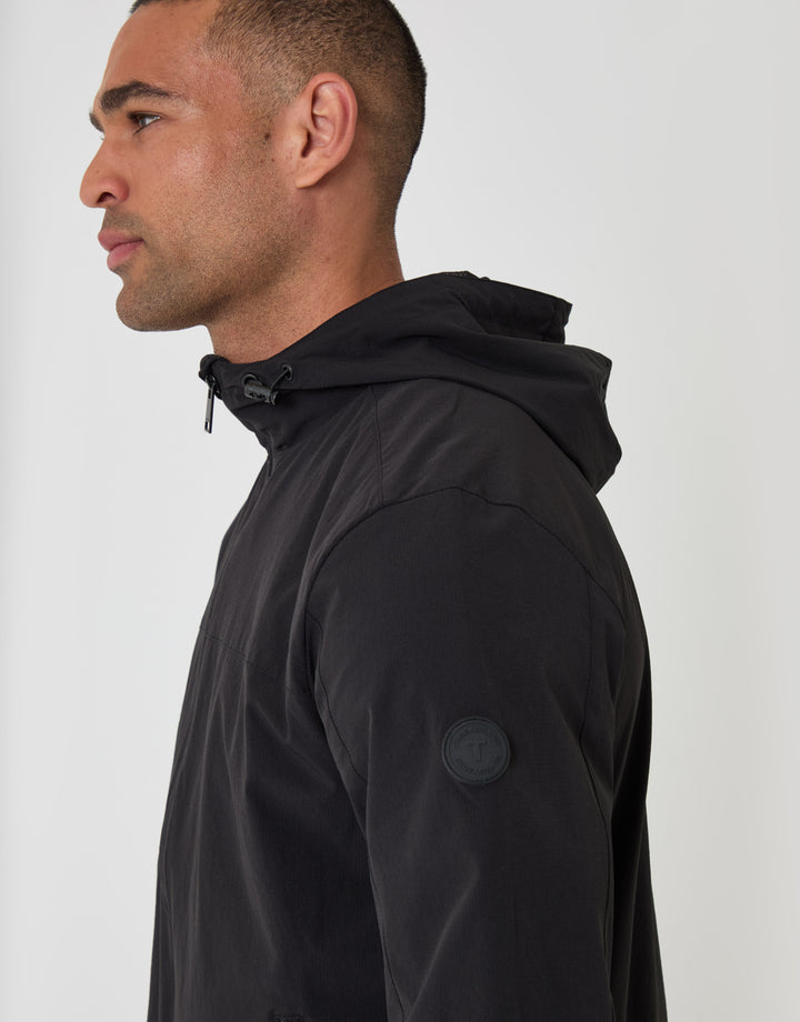 Threadbare Showerproof Ripstop Hooded Jacket in Black - side view