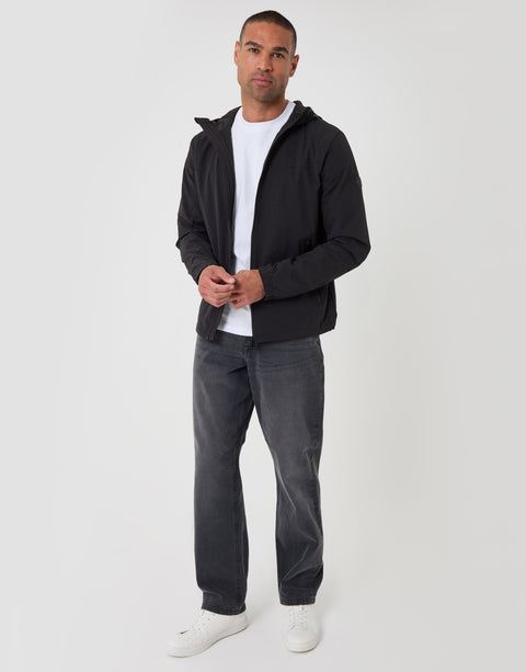 Threadbare Showerproof Ripstop Hooded Jacket in Black - full body