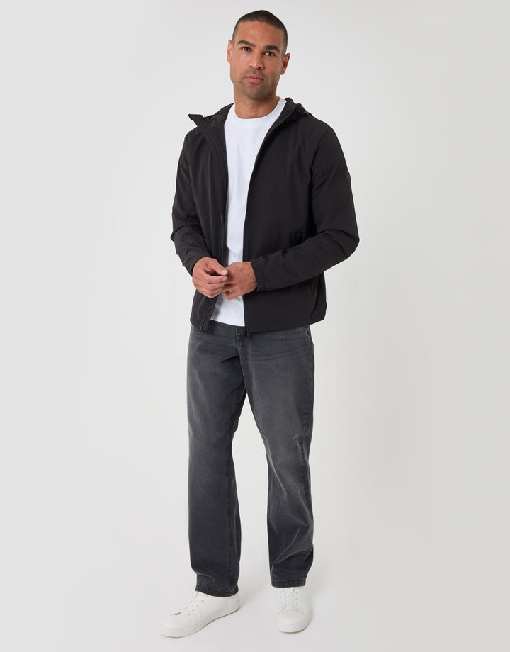 Threadbare Showerproof Ripstop Hooded Jacket in Black - full body