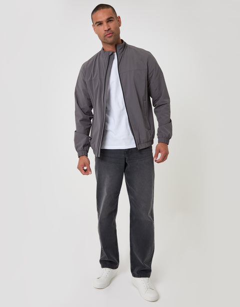Threadbare Showerproof Ripstop Harrington Jacket in Slate Grey - full body