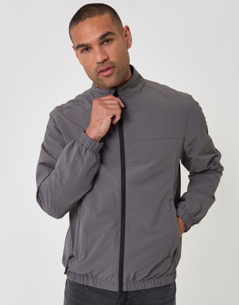 Threadbare Showerproof Ripstop Harrington Jacket in Slate Grey - front zip up