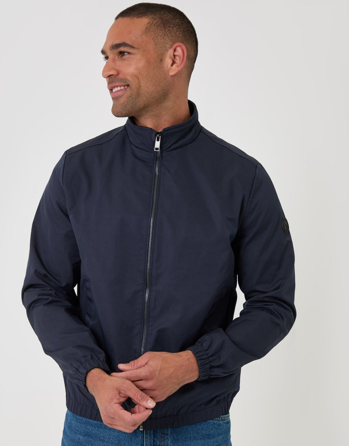 Threadbare Showerproof Zip Up Harrington Jacket in Navy - front view 