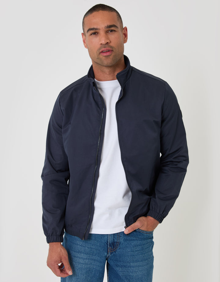 Threadbare Showerproof Zip Up Harrington Jacket in Navy - front view open