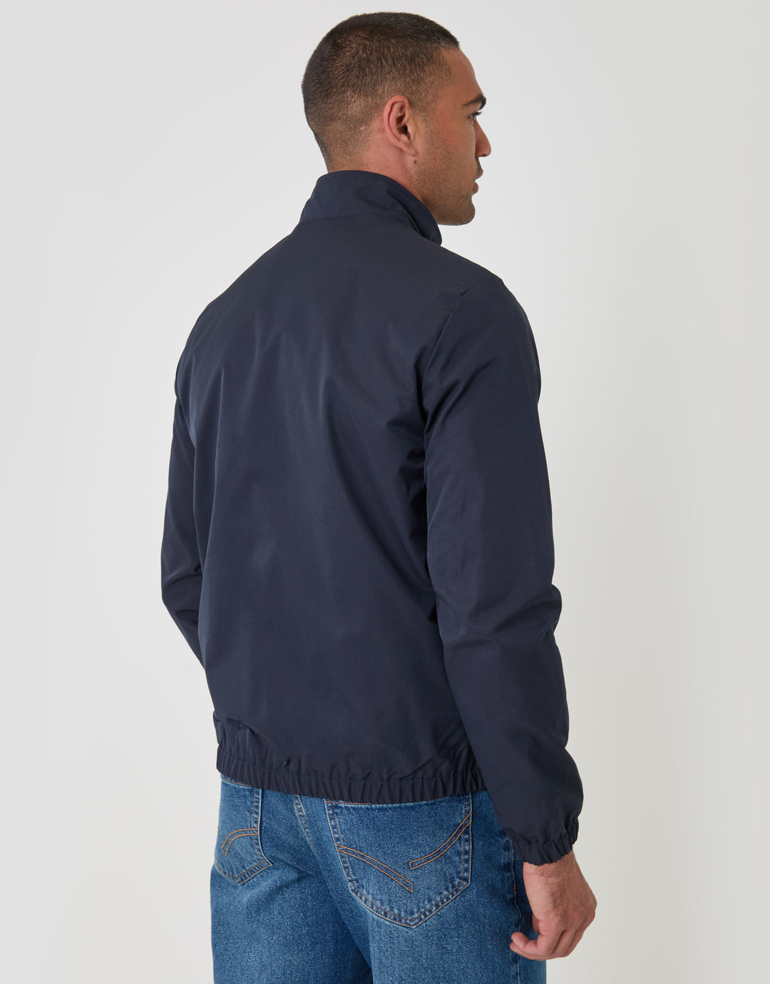Threadbare Showerproof Zip Up Harrington Jacket in Navy - back view