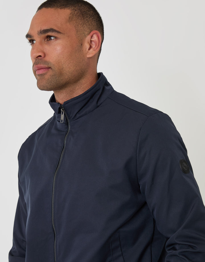 Threadbare Showerproof Zip Up Harrington Jacket in Navy - close up