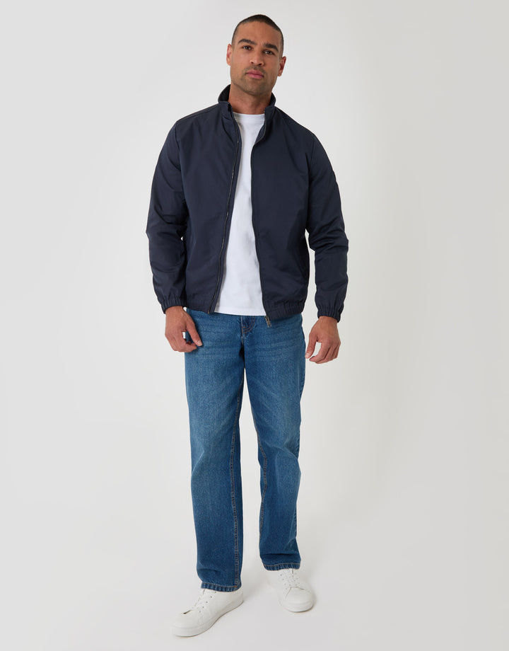 Threadbare Showerproof Zip Up Harrington Jacket in Navy - full body
