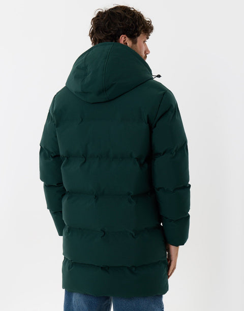 Threadbare Showerproof Longline Puffer Coat in Green - back view