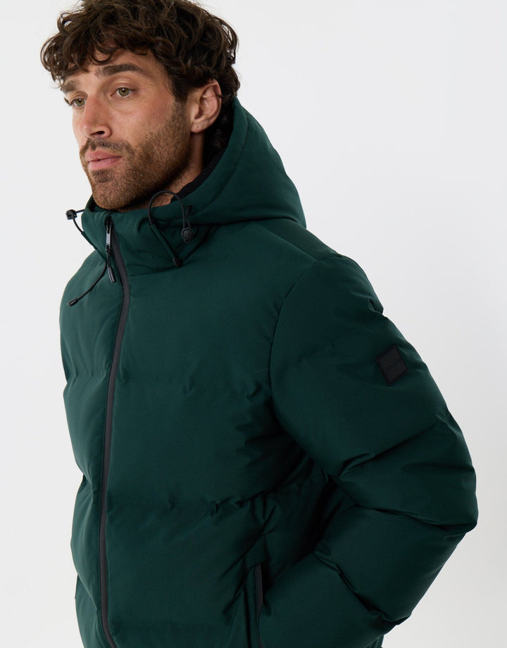 Threadbare Showerproof Longline Puffer Coat in Green - detail
