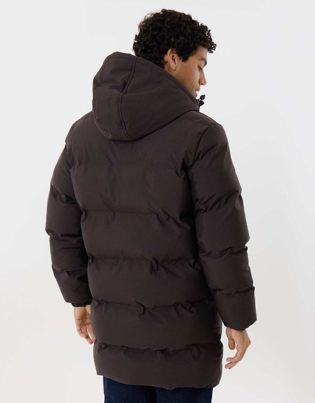 Showerproof Longline Puffer Coat in Chocolate Brown