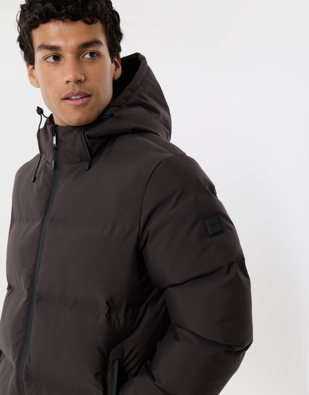 Showerproof Longline Puffer Coat in Chocolate Brown