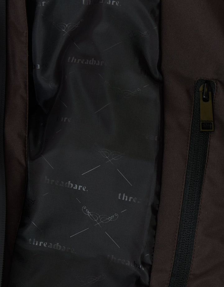 Showerproof Longline Puffer Coat in Chocolate Brown