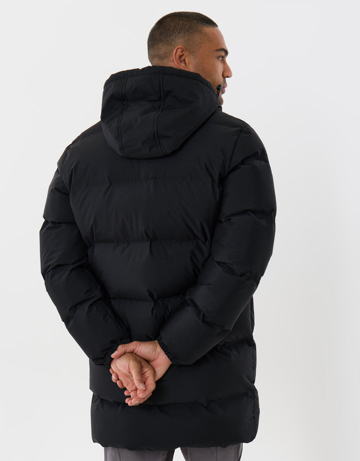 Threadbare Showerproof Longline Puffer Coat in Black - back view