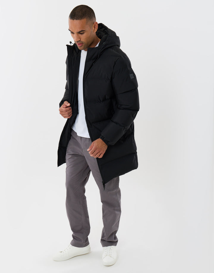 Threadbare Showerproof Longline Puffer Coat in Black - full body