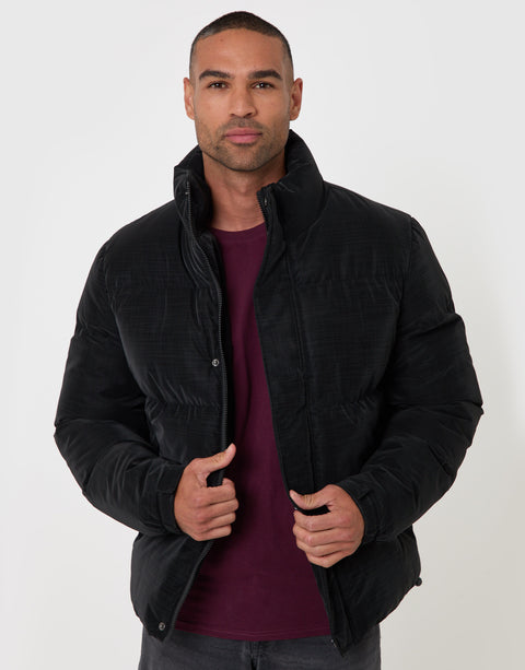 Threadbare Funnel Neck Puffer Coat in Black - front view