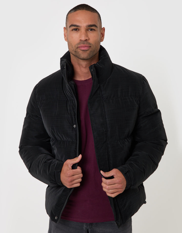 Threadbare Funnel Neck Puffer Coat in Black - front view