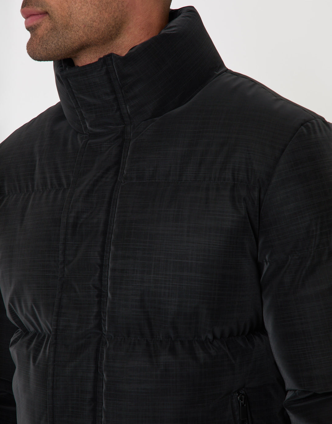 Threadbare Funnel Neck Puffer Coat in Black - detail