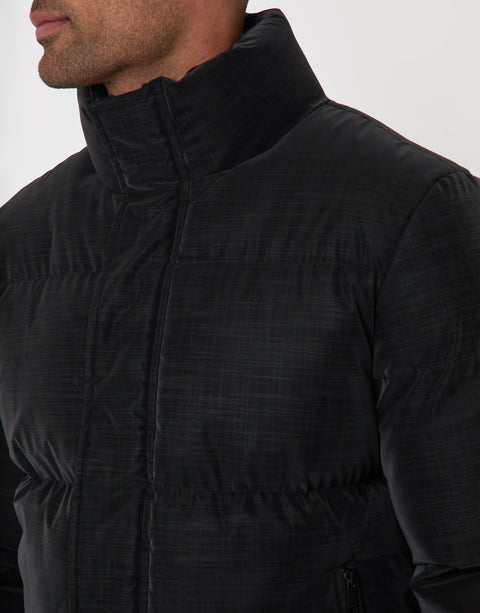 Threadbare Funnel Neck Puffer Coat in Black - detail