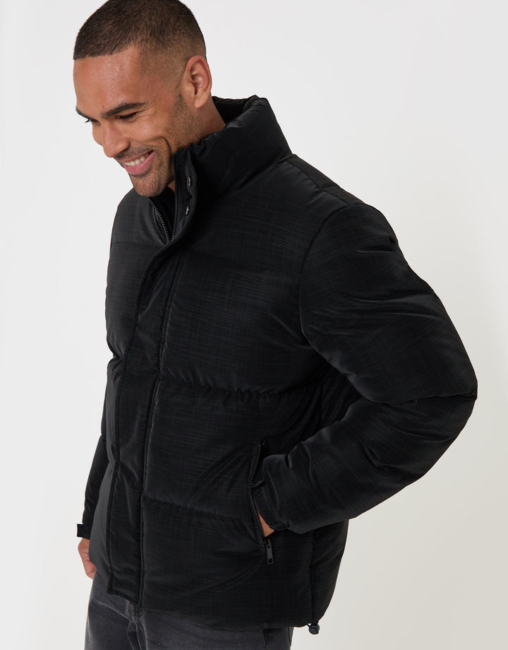 Threadbare Funnel Neck Puffer Coat in Black - side view