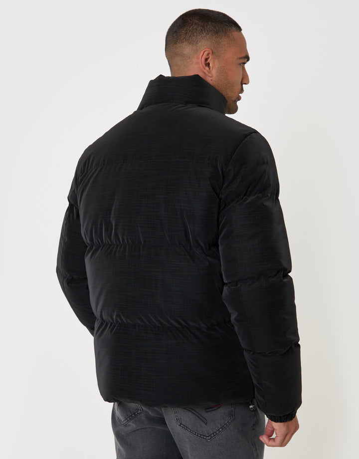 Threadbare Funnel Neck Puffer Coat in Black - back view