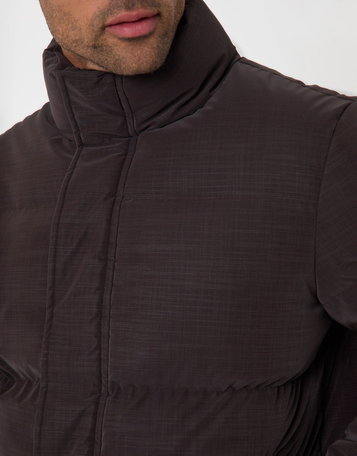 Funnel Neck Puffer Coat in Chocolate Brown
