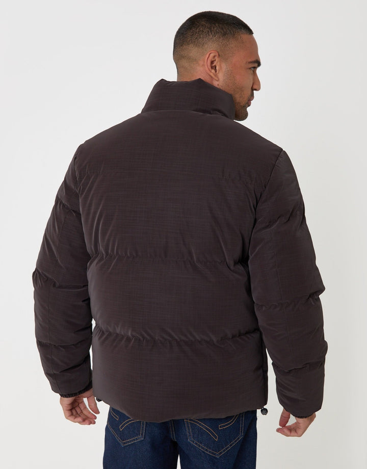 Funnel Neck Puffer Coat in Chocolate Brown
