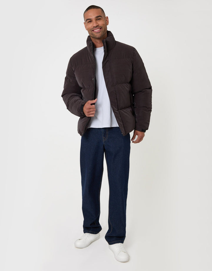 Funnel Neck Puffer Coat in Chocolate Brown