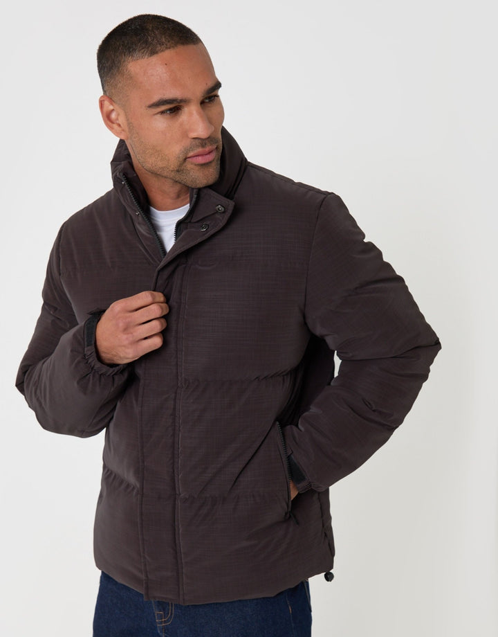 Funnel Neck Puffer Coat in Chocolate Brown