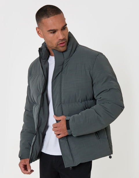 Threadbare Funnel Neck Puffer Coat in Slate Grey - side view