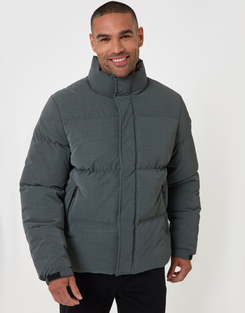 Threadbare Funnel Neck Puffer Coat in Slate Grey - front view