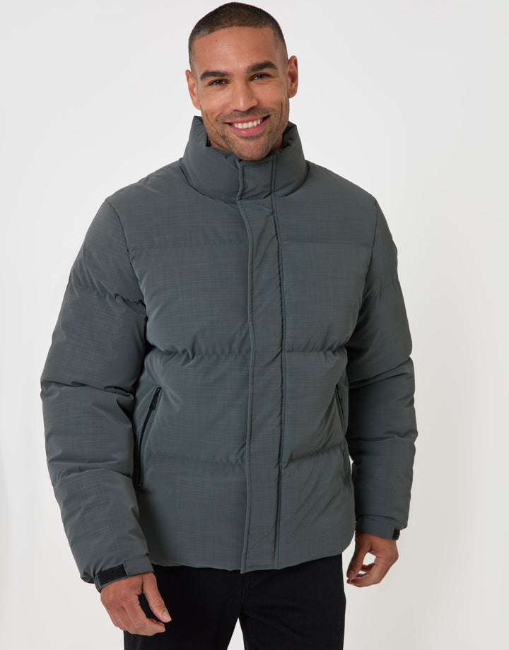 Threadbare Funnel Neck Puffer Coat in Slate Grey - front view