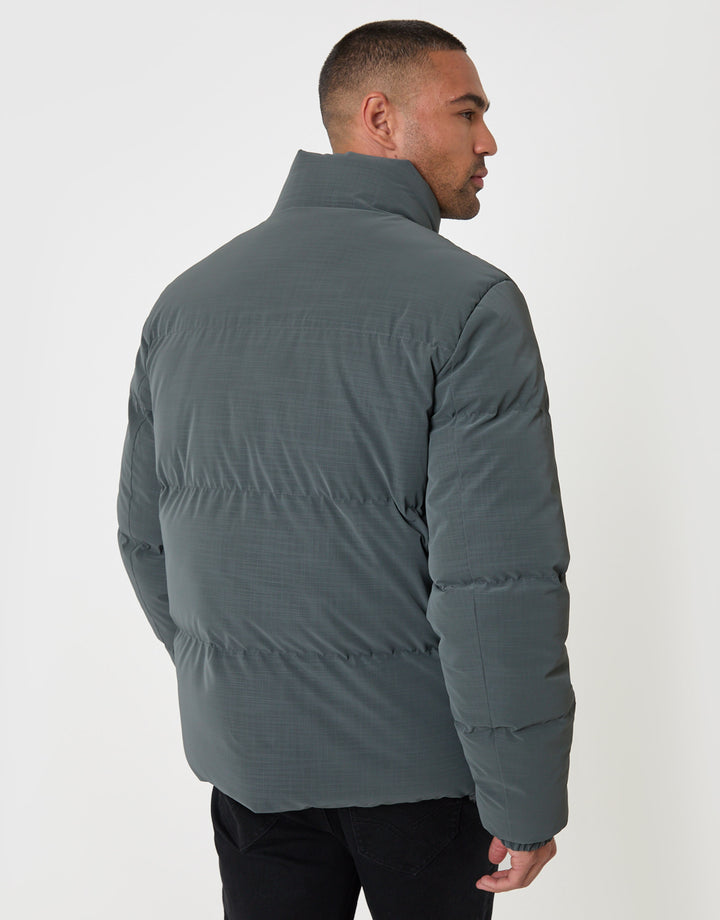 Threadbare Funnel Neck Puffer Coat in Slate Grey - back view