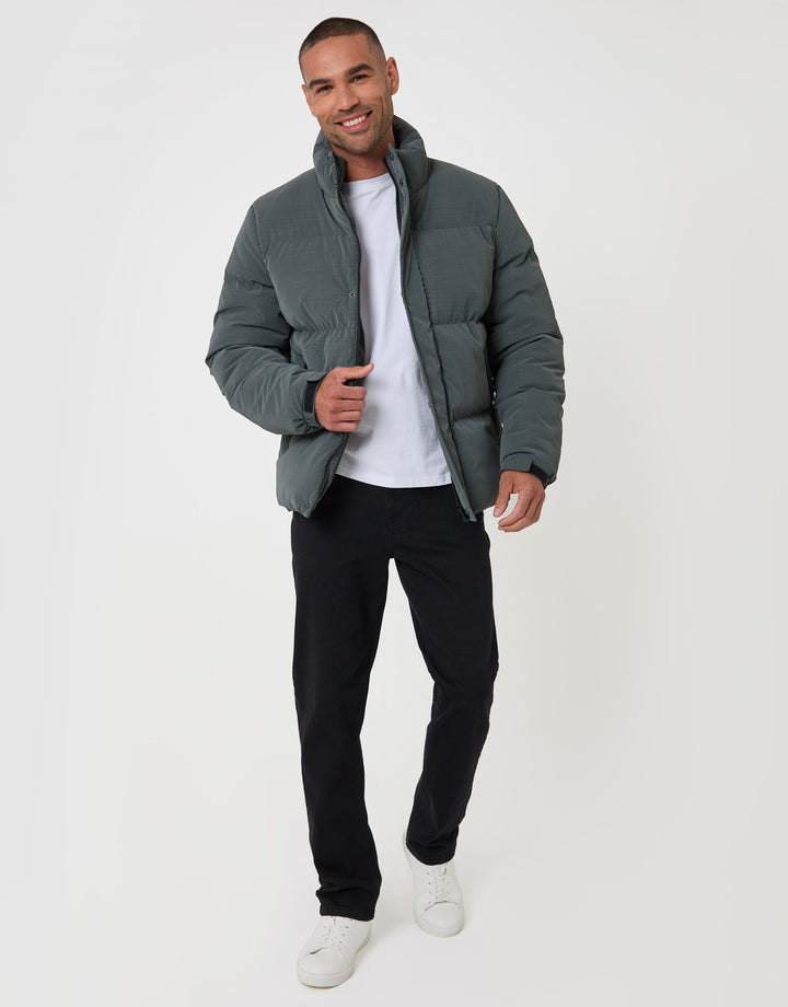 Threadbare Funnel Neck Puffer Coat in Slate Grey - full body