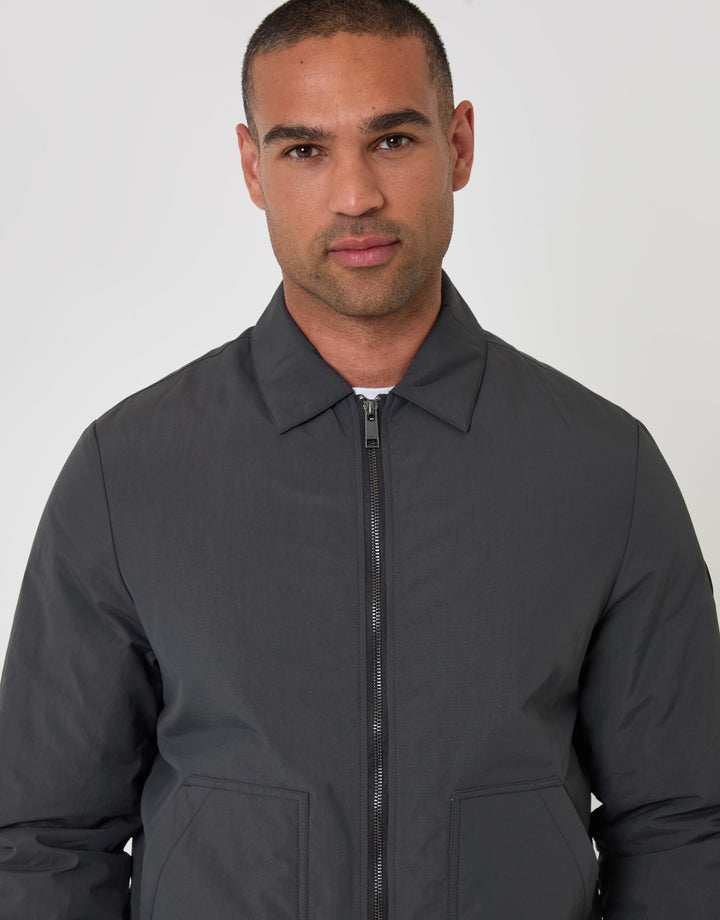 Threadbare Showerproof Collared Harrington Jacket in Slate Grey - close up
