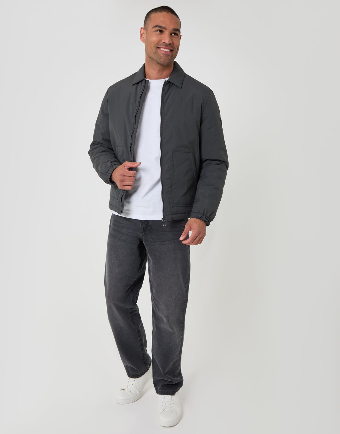 Threadbare Showerproof Collared Harrington Jacket in Slate Grey - full body
