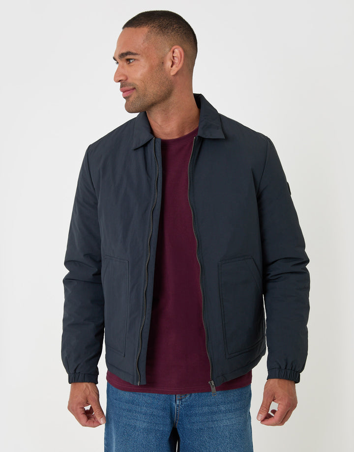Threadbare Showerproof Collared Harrington Jacket in Navy - front view