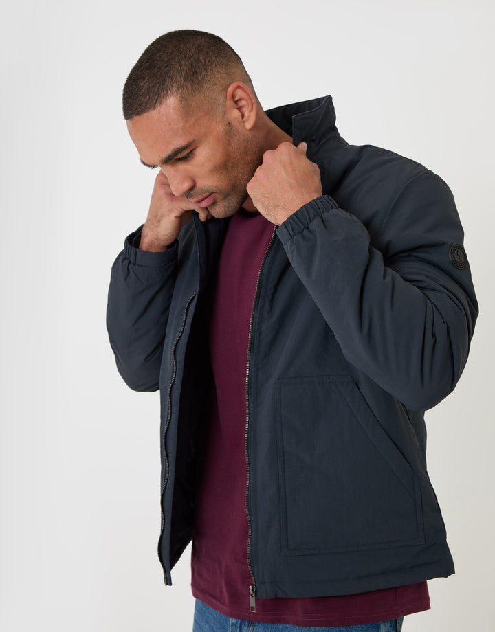 Threadbare Showerproof Collared Harrington Jacket in Navy - side view