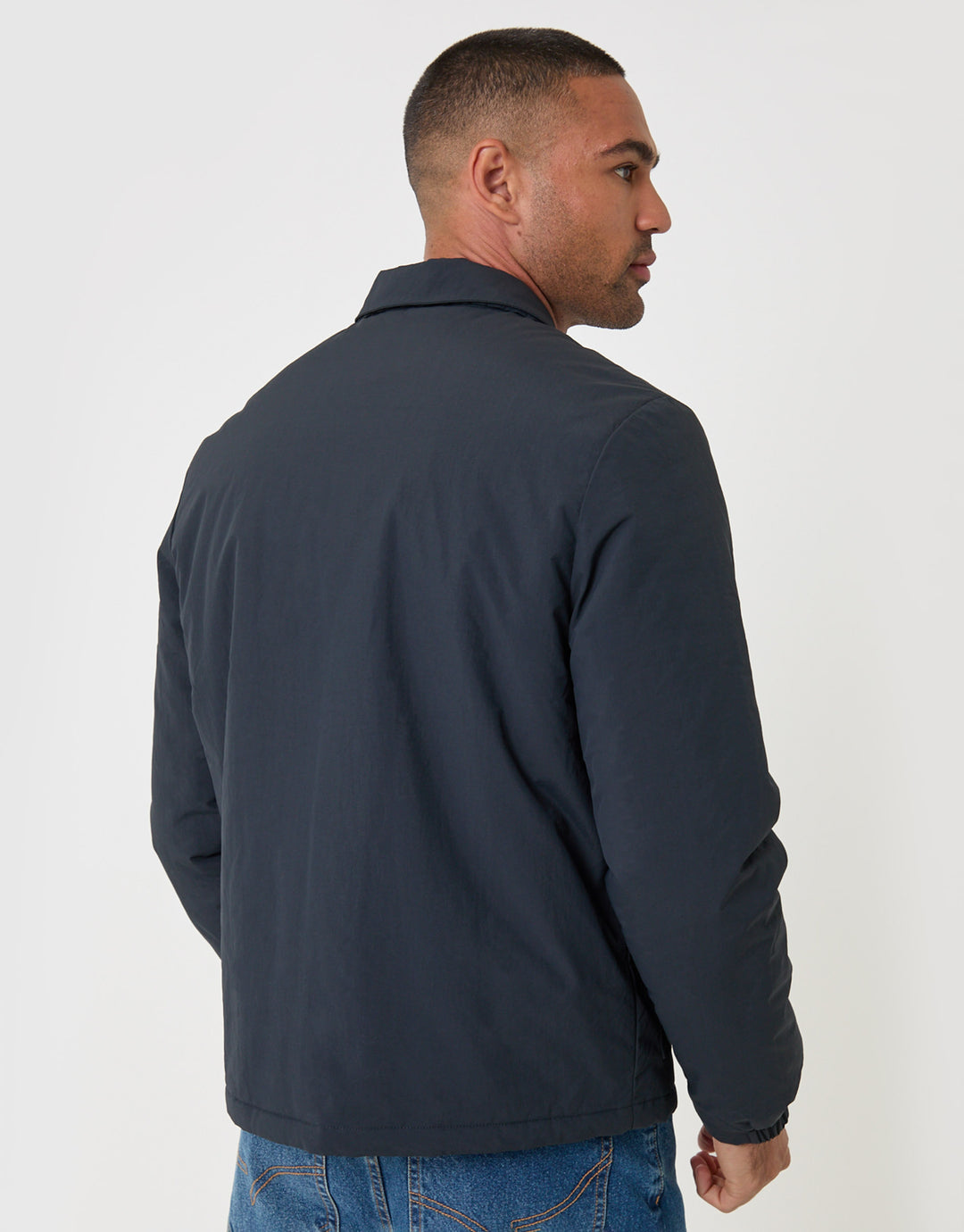 Threadbare Showerproof Collared Harrington Jacket in Navy - back view