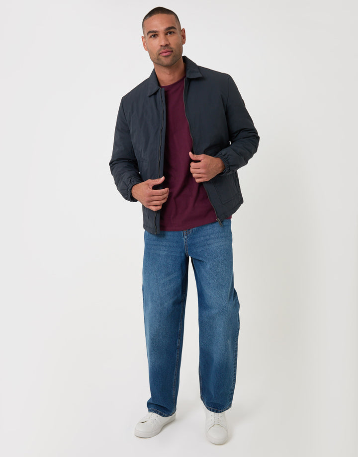 Threadbare Showerproof Collared Harrington Jacket in Navy - full body